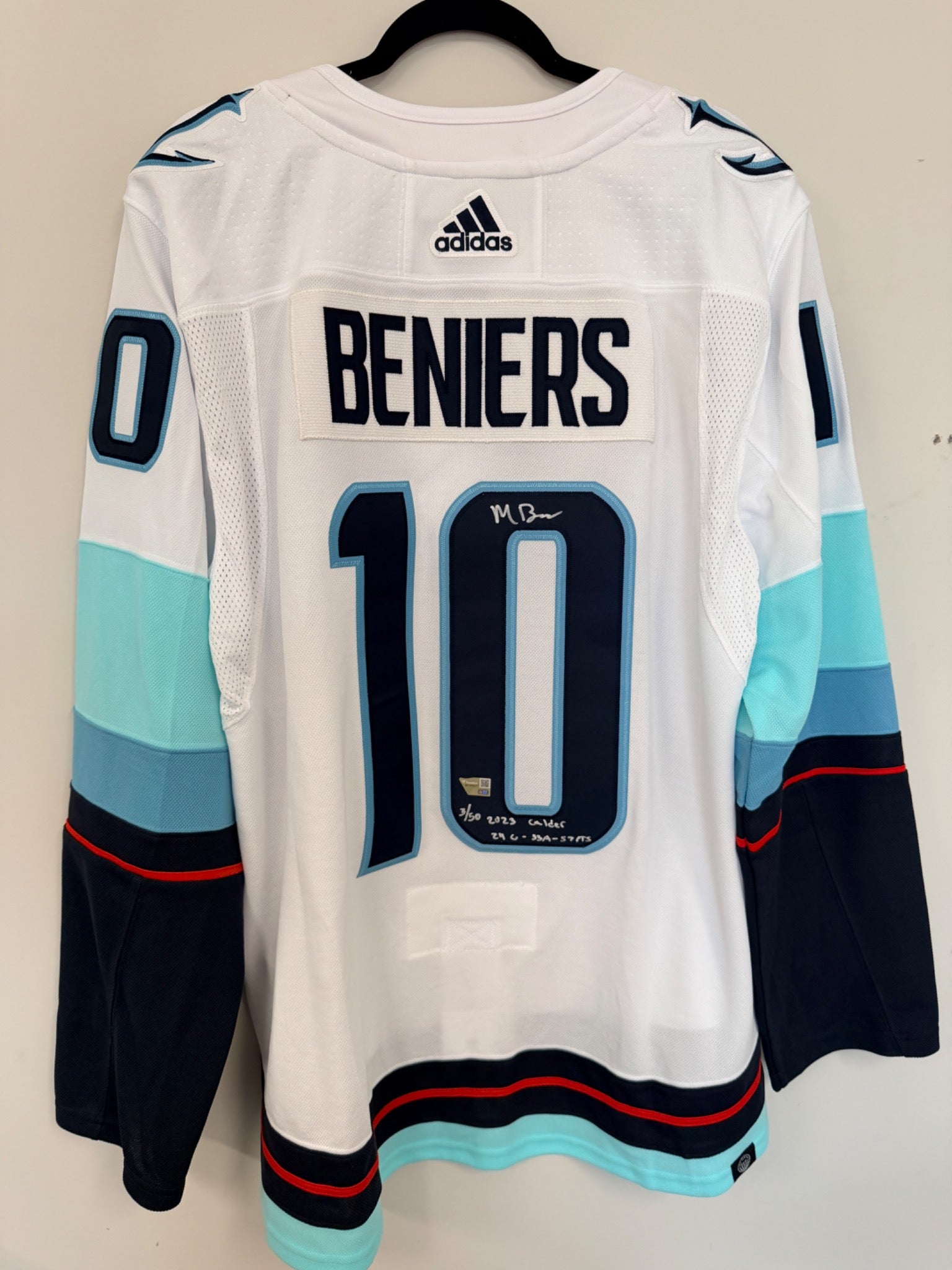 Matty Beniers autographed Seattle Kraken authentic jersey limited edition 3 of 50 back