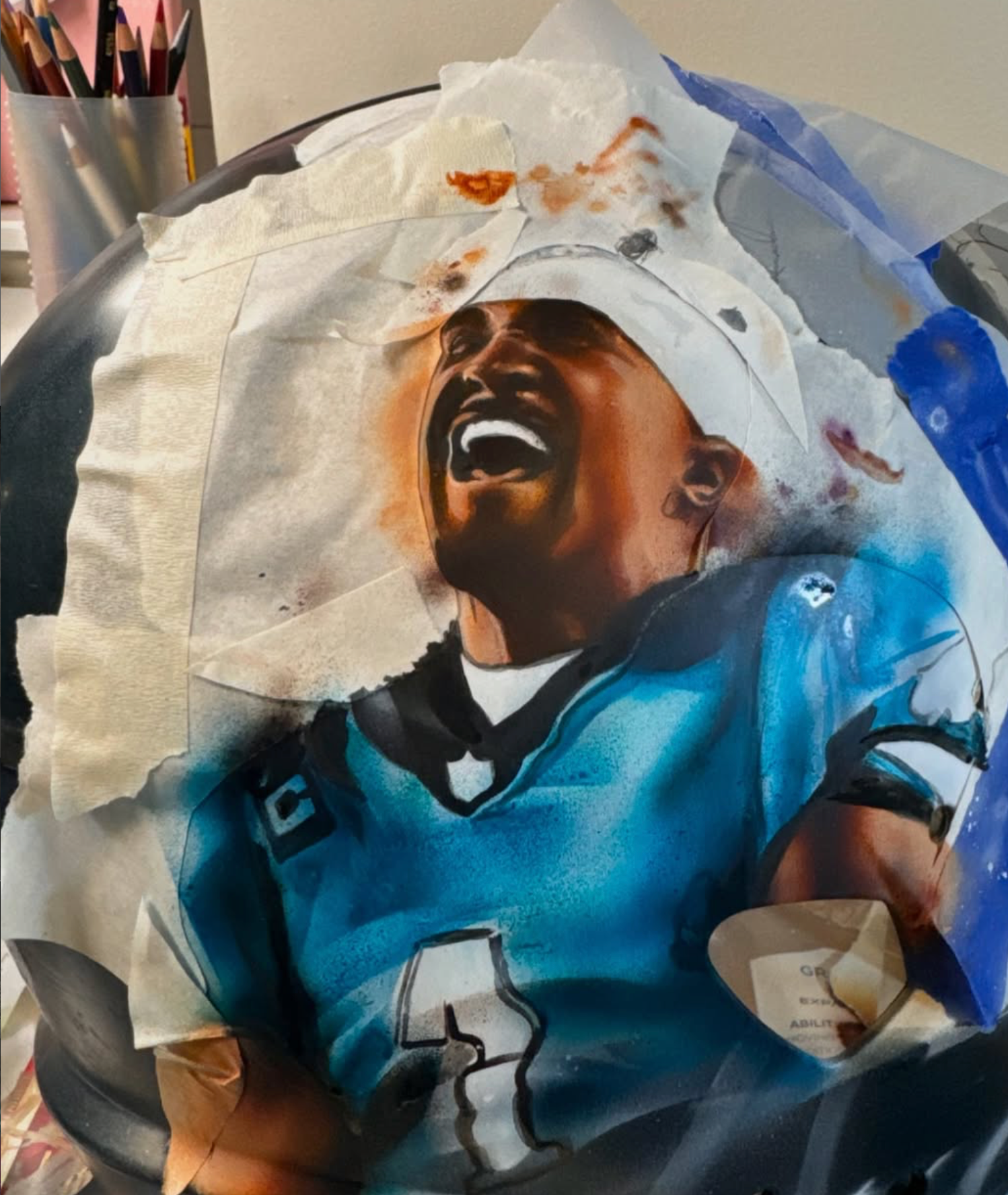 Carolina football player portrait in progress by DNA Paint