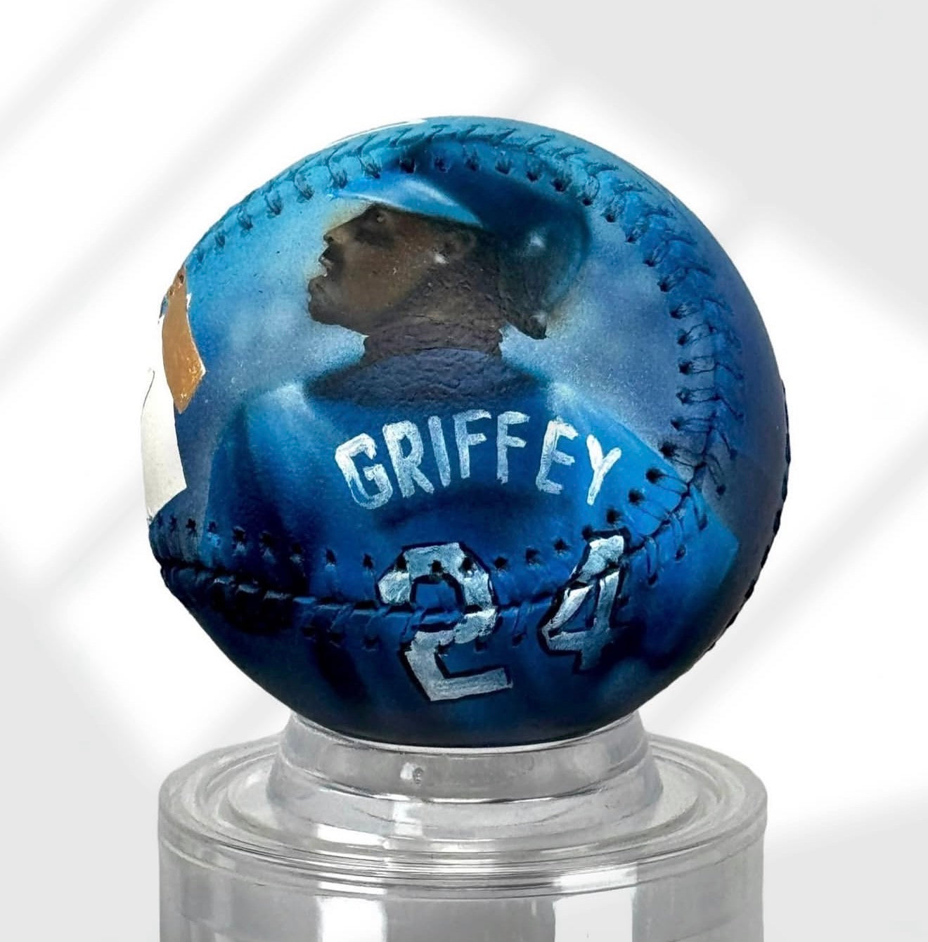 Blue Ken Griffey Jr. art baseball by Grizzly Airbrush showing Griffey and number 24