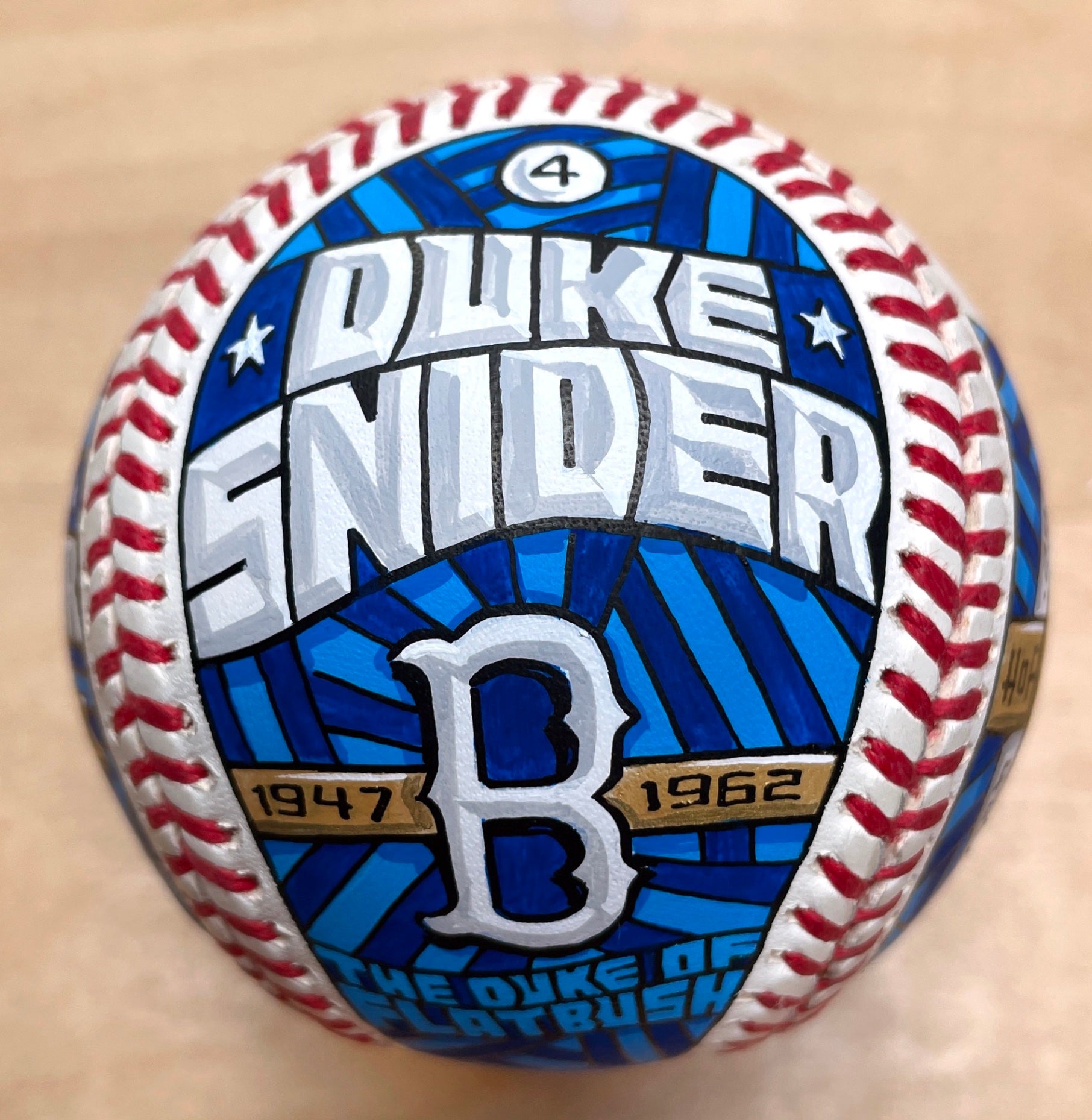 Hand-painted Duke Snider Brooklyn art baseball by Mike Floyd
