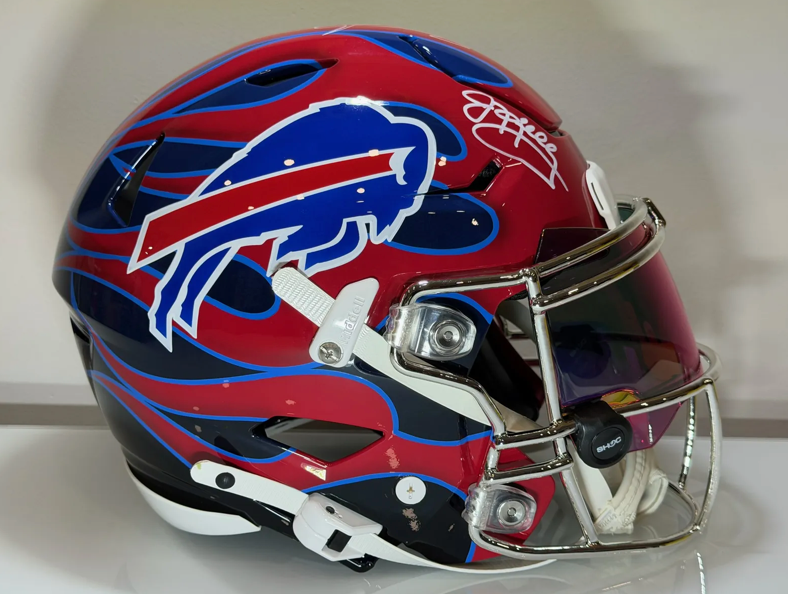Red and blue Buffalo Bills custom art helmet by Nub Grafix