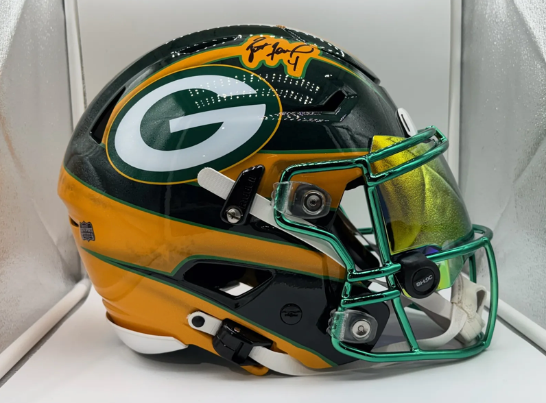 Green and gold custom Green Bay Packers helmet by Nub Grafix