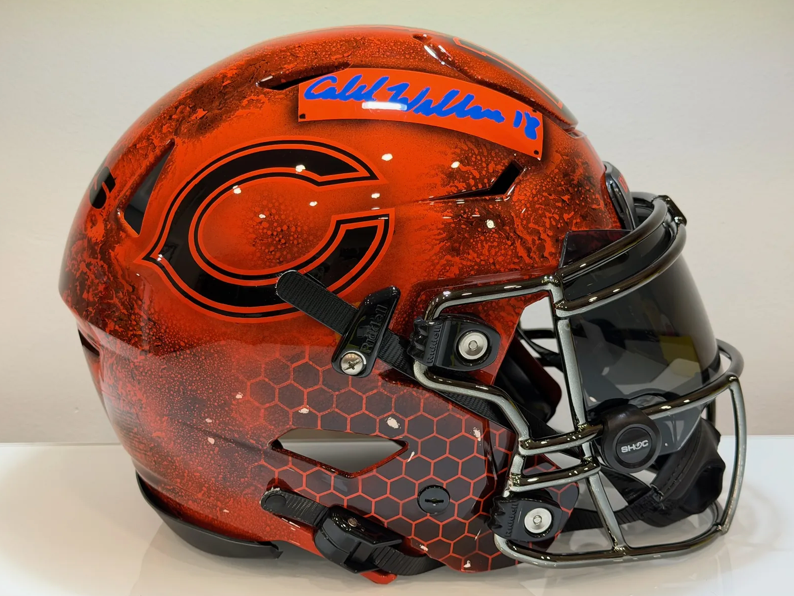 Orange custom Chicago Bears helmet by Psychotic Air Customs